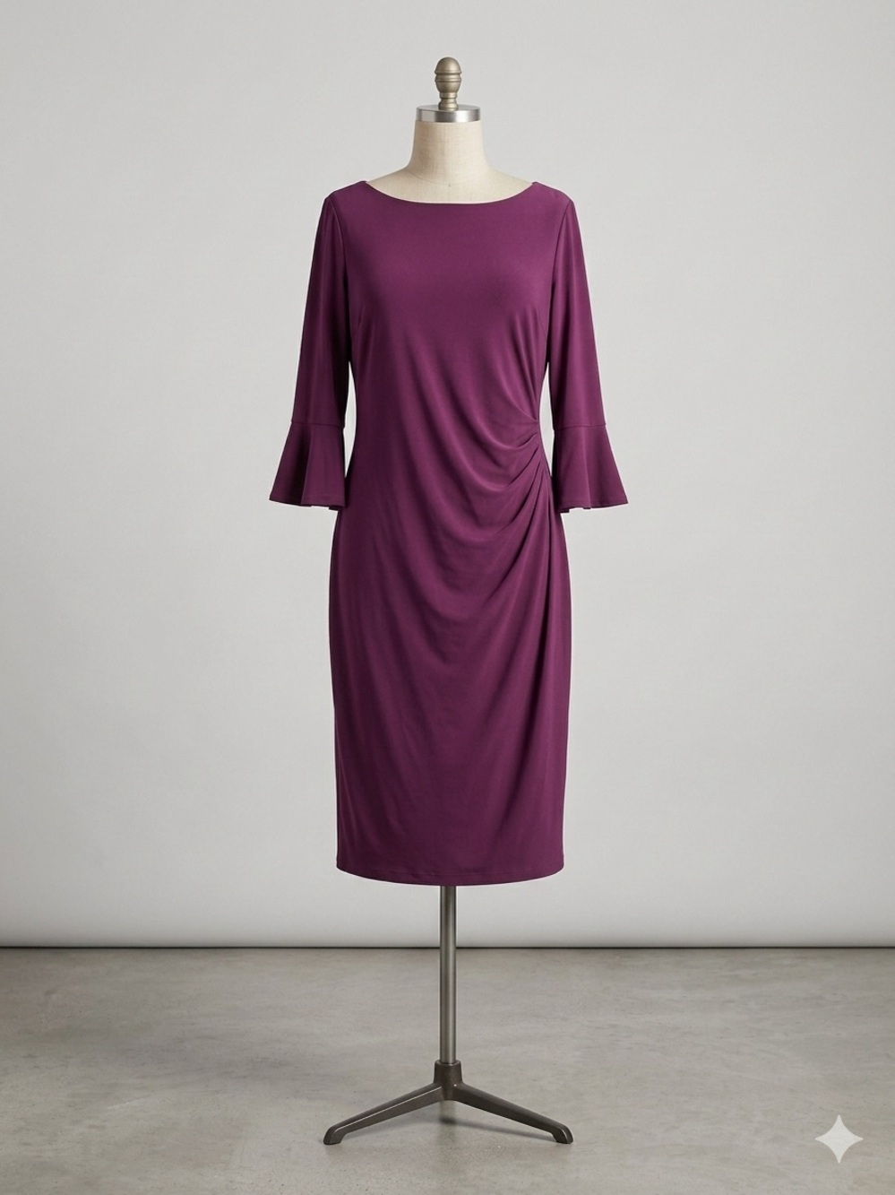 Lauren Ralph Lauren Purple Ruched Bell Sleeve Faux Wrap Jersey Cocktail Dress 16